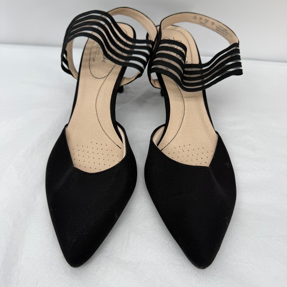 LifeStride Sanya Pump Pointed Toe Mesh Strap Black Evening Heels Dressy Size 10M